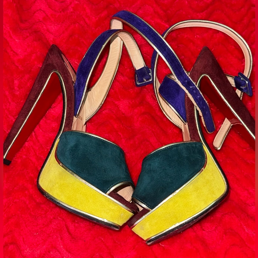 Christian Louboutin Multicolor Suede Platform Heels